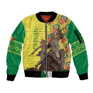 Senegal Monument de la Renaissance Sleeve Zip Bomber Jacket Africaine Ankara Pattern LT14