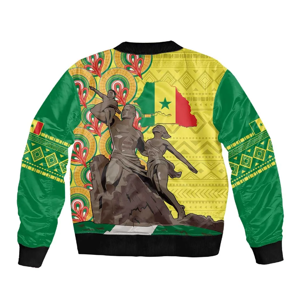 Senegal Monument de la Renaissance Sleeve Zip Bomber Jacket Africaine Ankara Pattern LT14