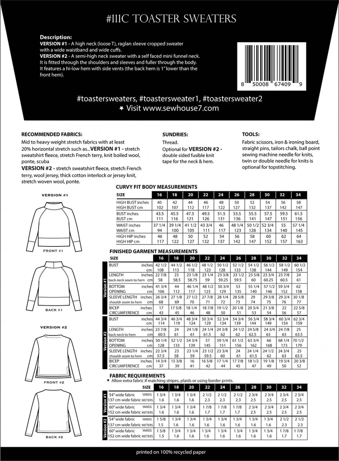 Sew House Seven - Toaster Sweater (Sizes 00-34)