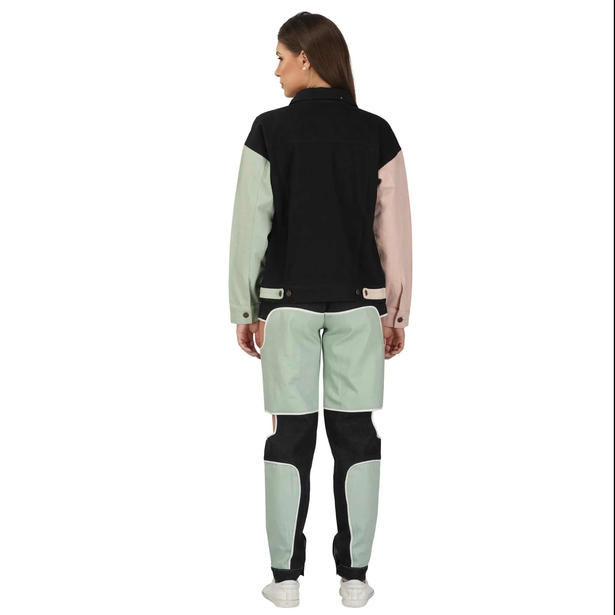 SLAY. Women's Bad Girl Teal & Black Colorblock Denim Jeans