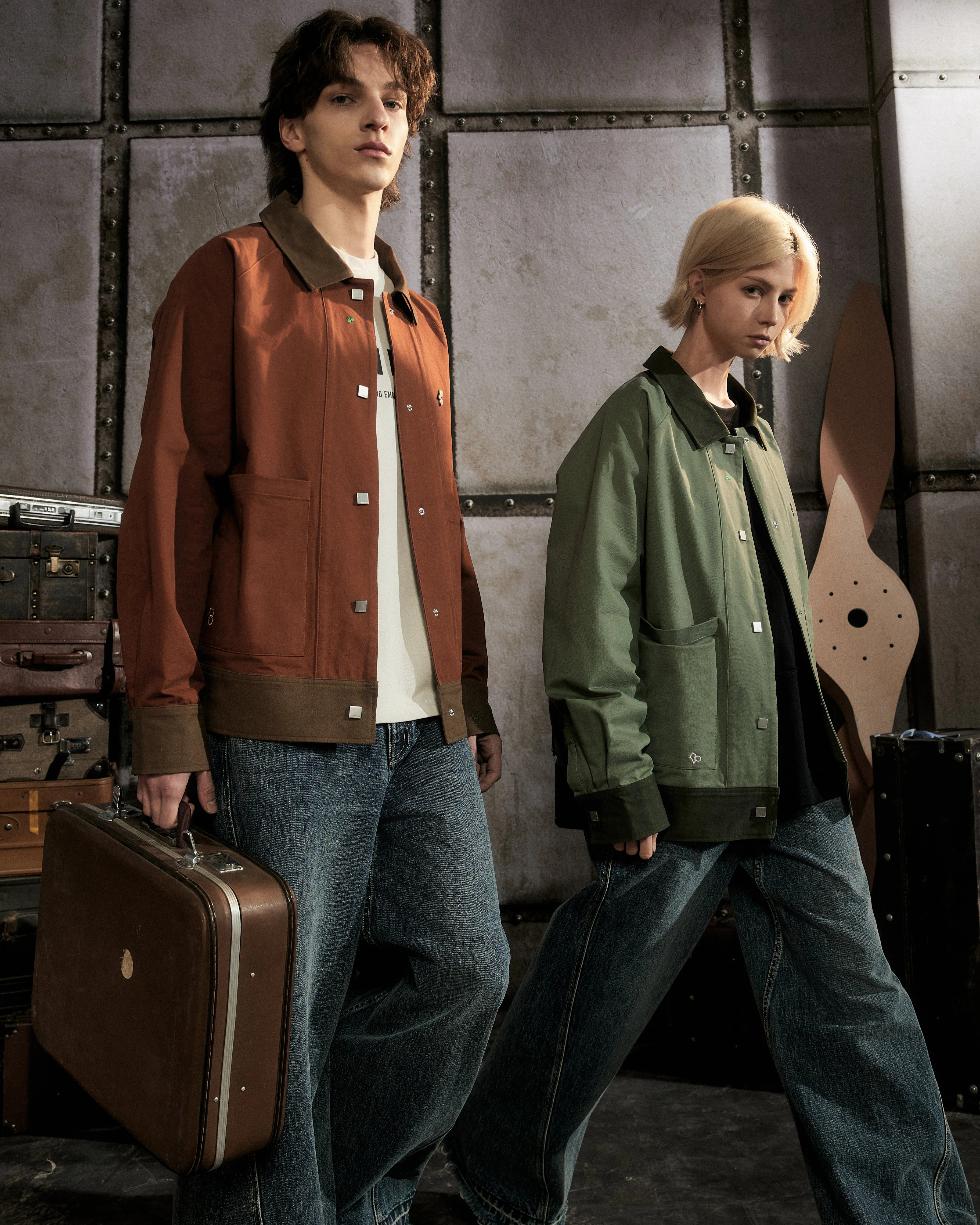 Smart Contrast Color - Oversized Layer Jacket - Terracotta, Green or Khaki