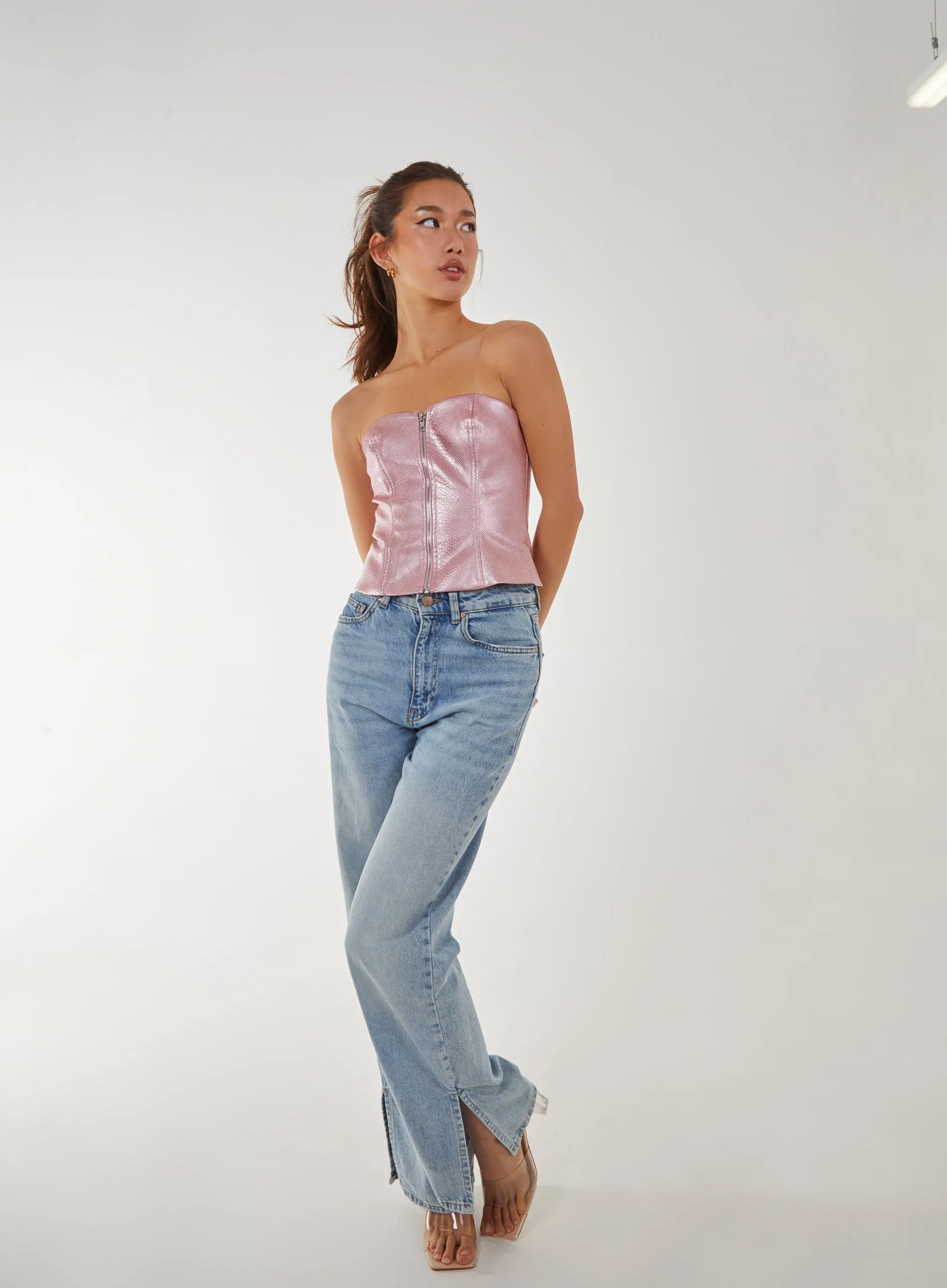 Snake PU Lace Up Corset Top