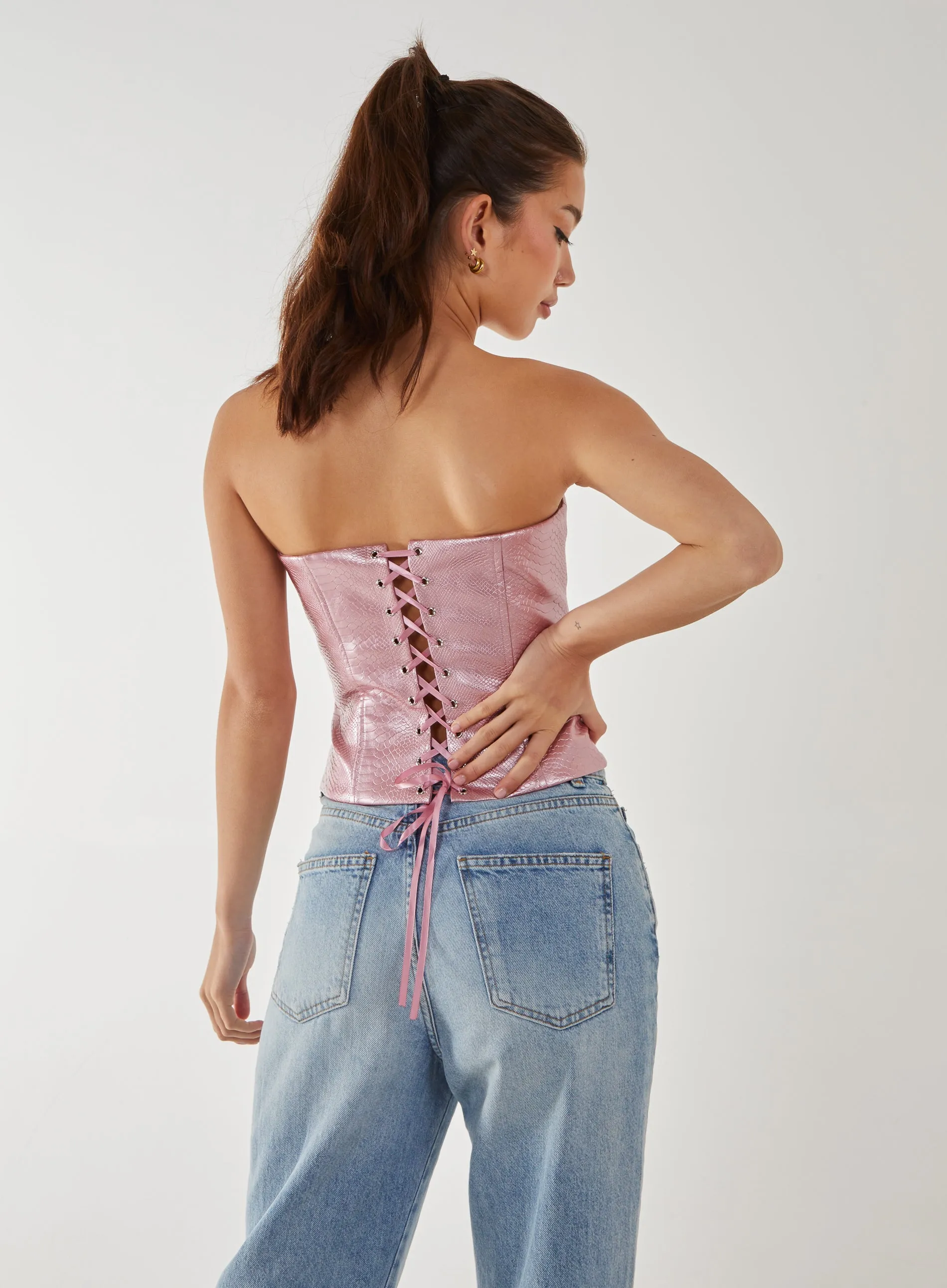 Snake PU Lace Up Corset Top