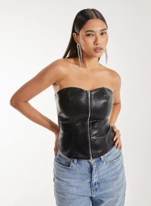 Snake PU Lace Up Corset Top