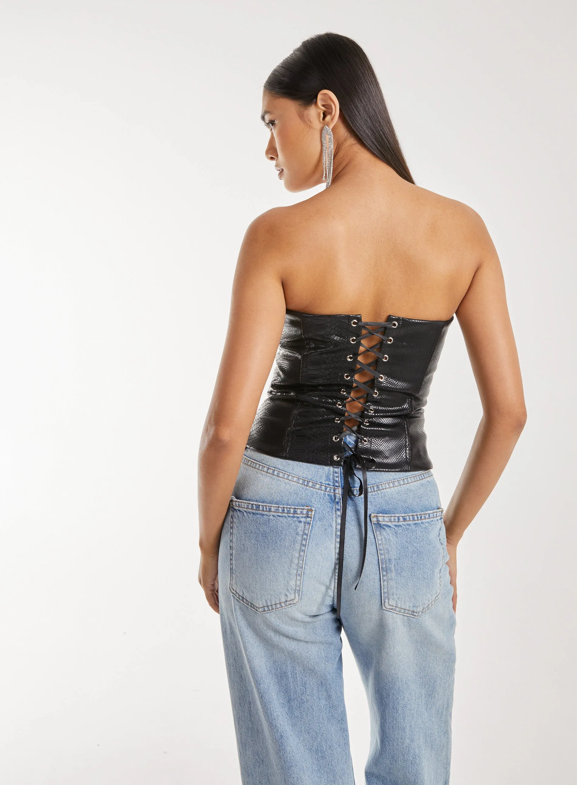 Snake PU Lace Up Corset Top