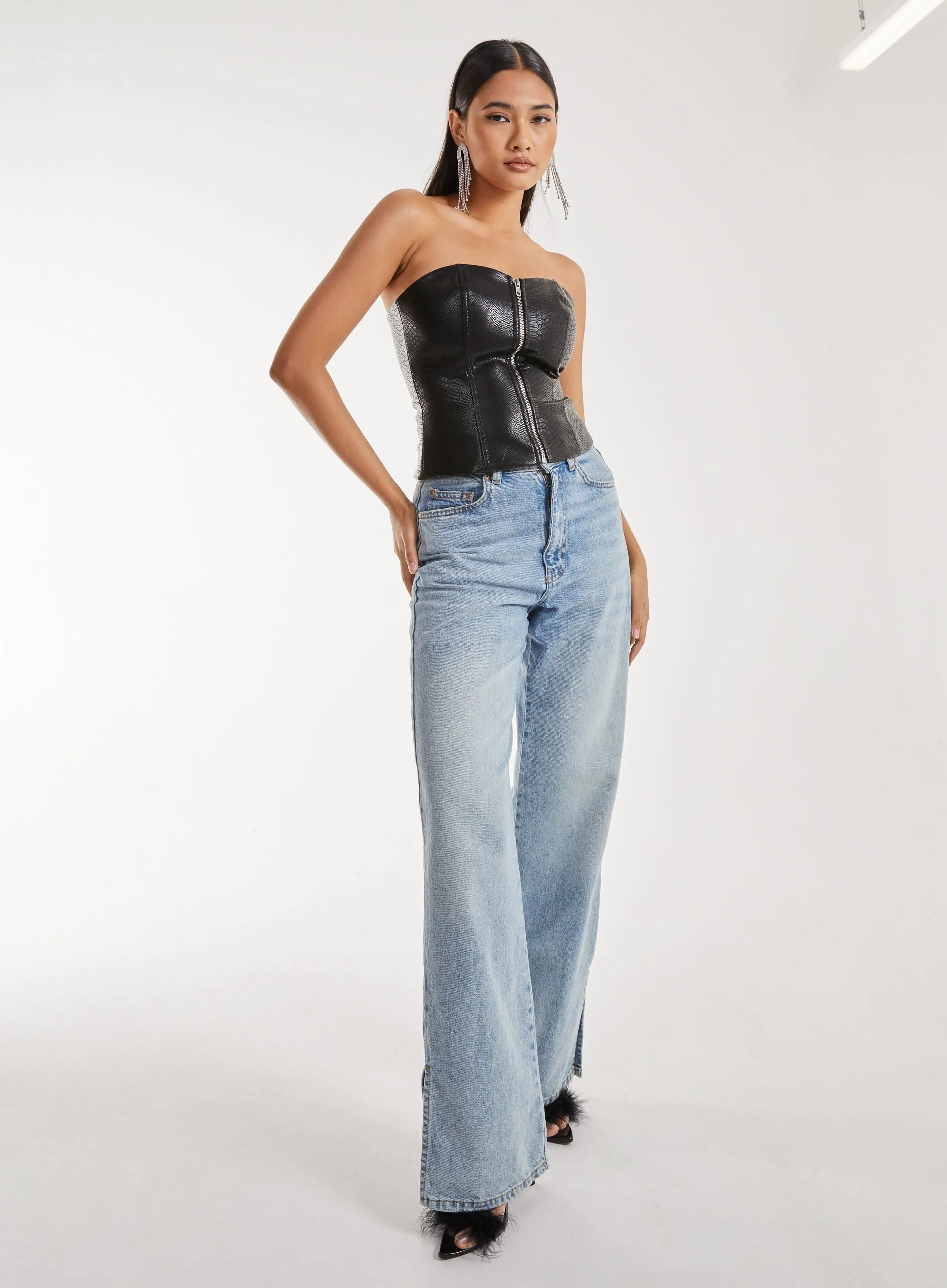 Snake PU Lace Up Corset Top