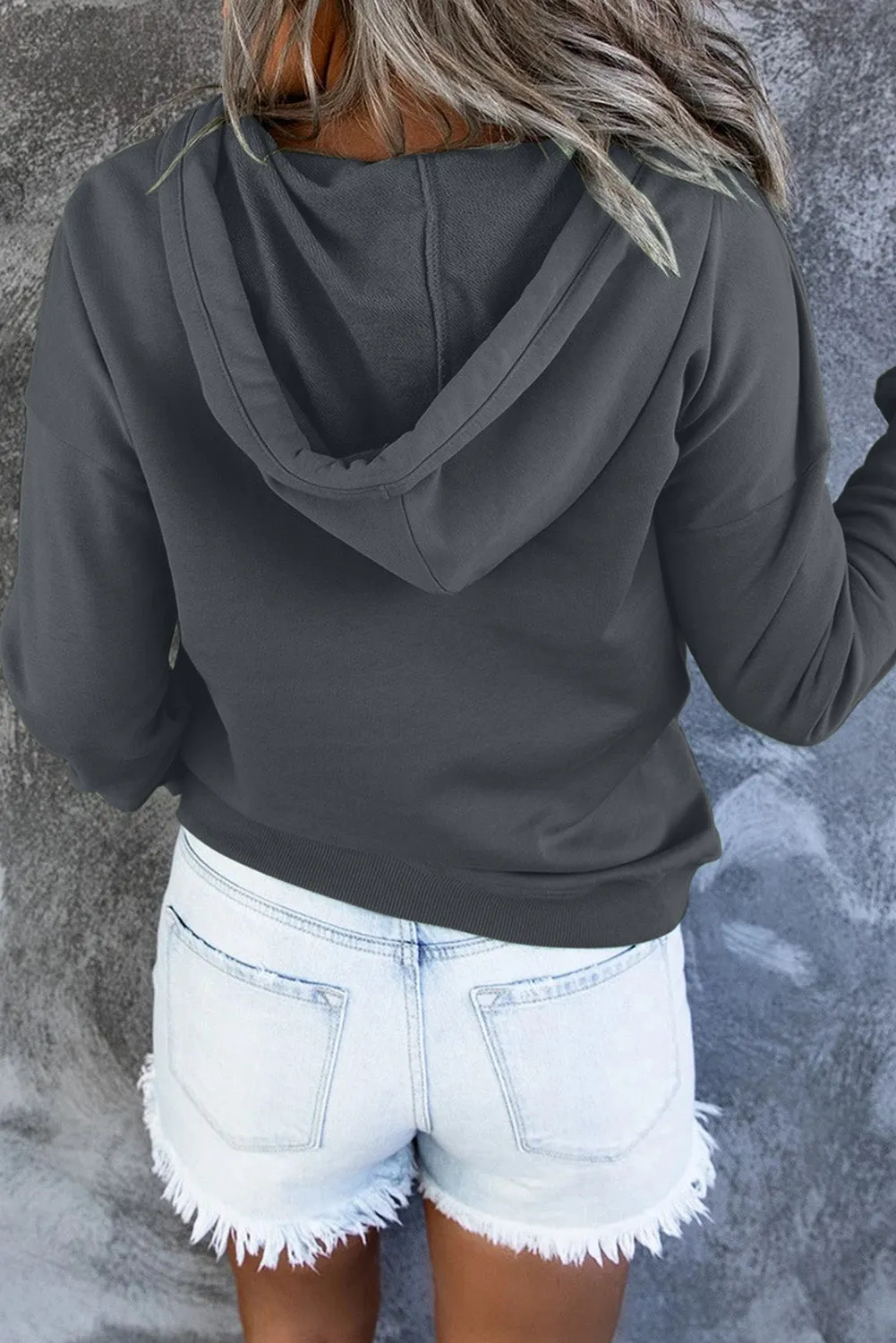 Snap Button Pullover Hoodie with Pocket