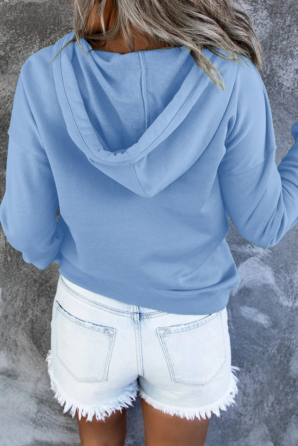 Snap Button Pullover Hoodie with Pocket