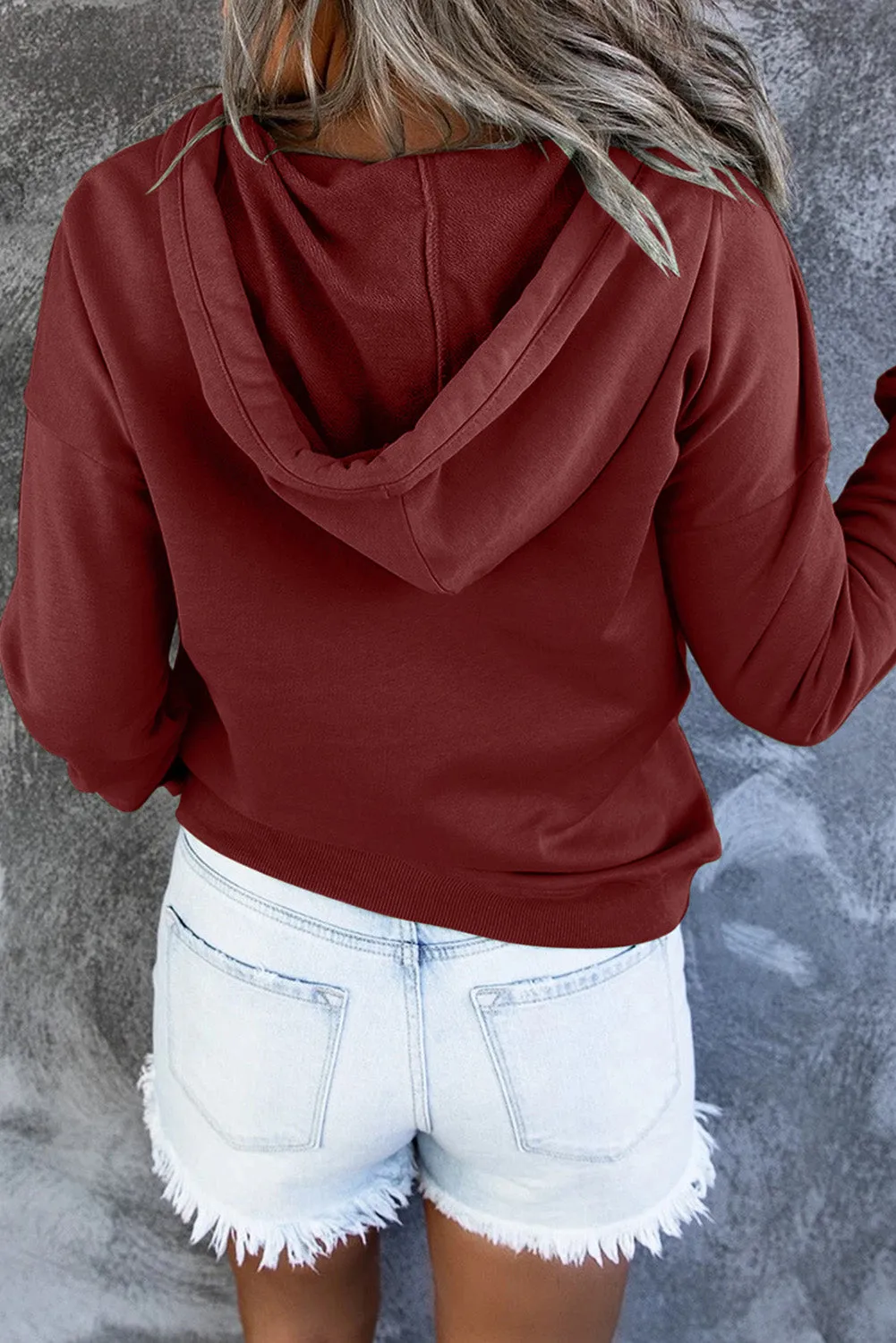 Snap Button Pullover Hoodie with Pocket