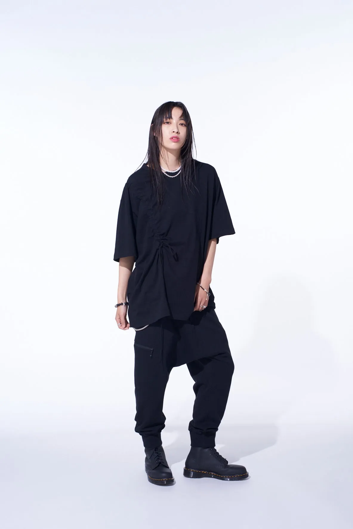 SOFT JERSEY T-SHIRT WITH GATHERED STRINGS