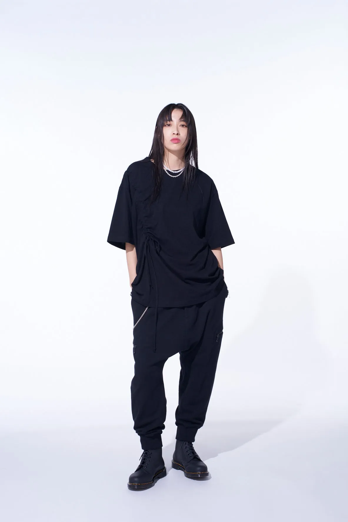 SOFT JERSEY T-SHIRT WITH GATHERED STRINGS