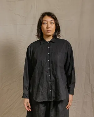 Soft Volume Long Sleeve Top in Black Linen (RTS)