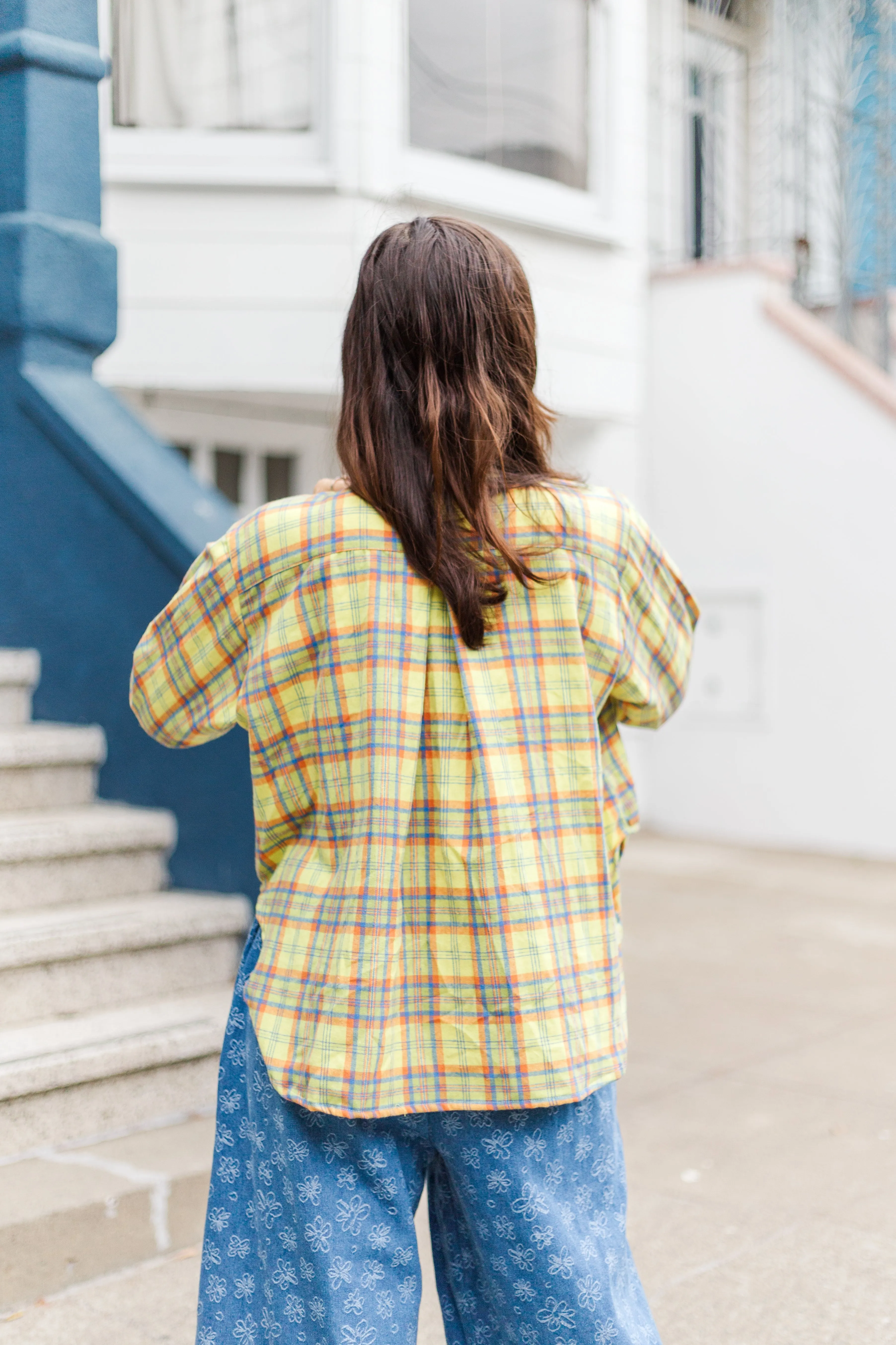 Soft Volume Long Sleeve Top in Yellow Plaid Flannel (RTS)