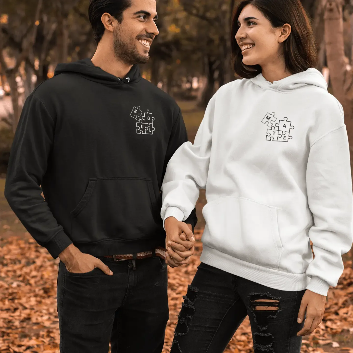Soul Mate Matching Couple Embroidered Unisex Hoodies