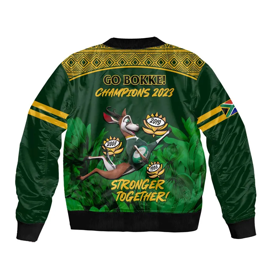 South Africa Rugby Bomber Jacket Go Bokke World Cup Champions History LT14