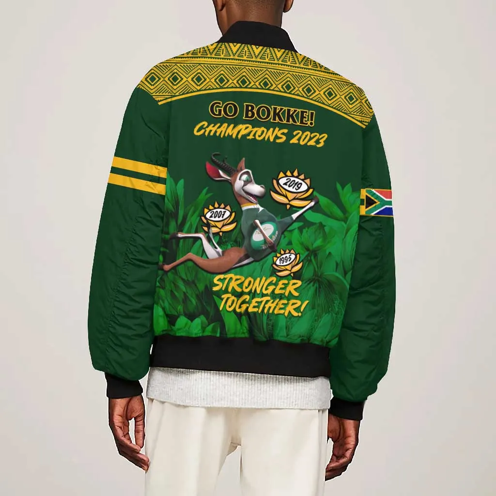 South Africa Rugby Bomber Jacket Go Bokke World Cup Champions History LT14
