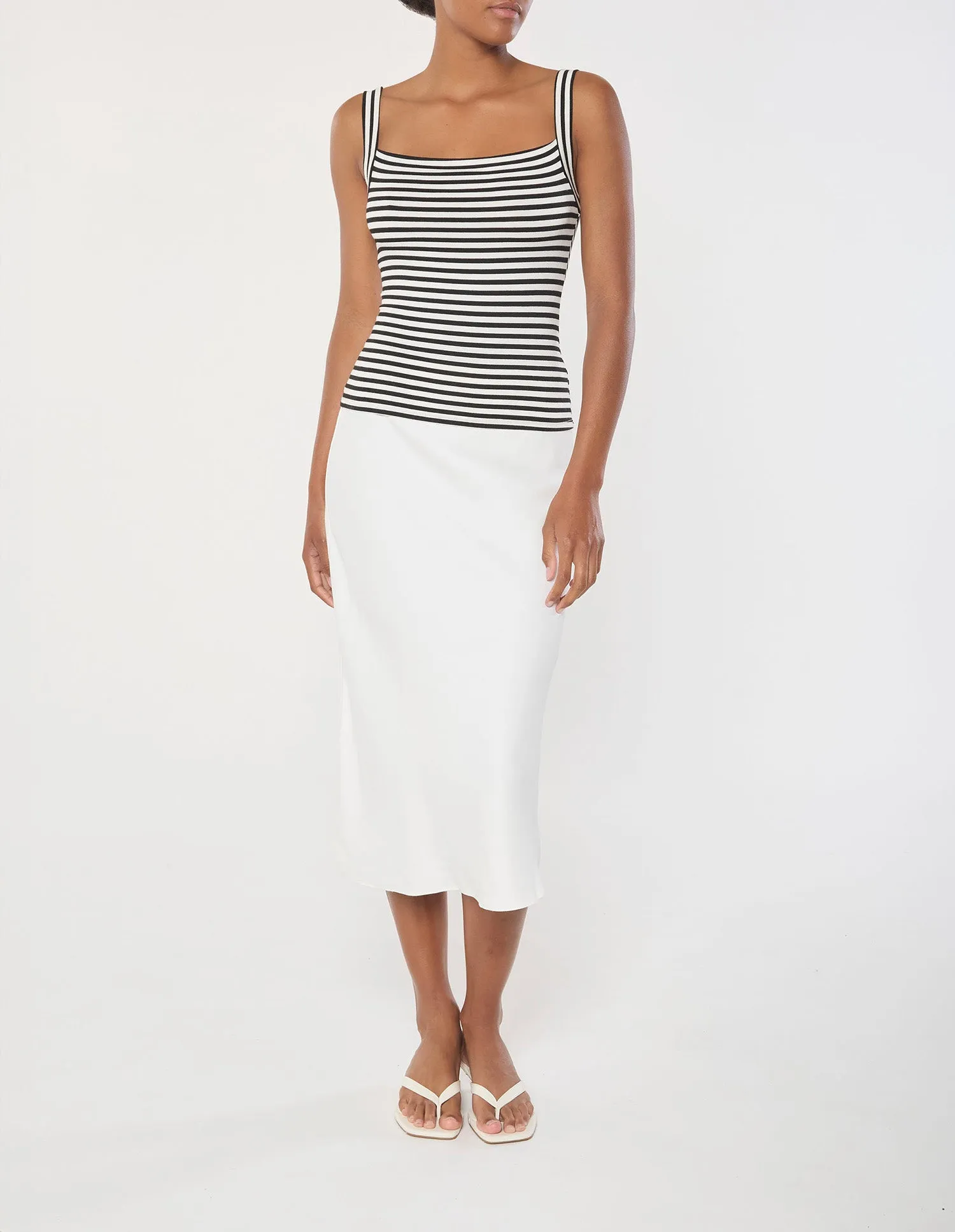 Square Neck Tank Top In Black & White Stripe Jersey