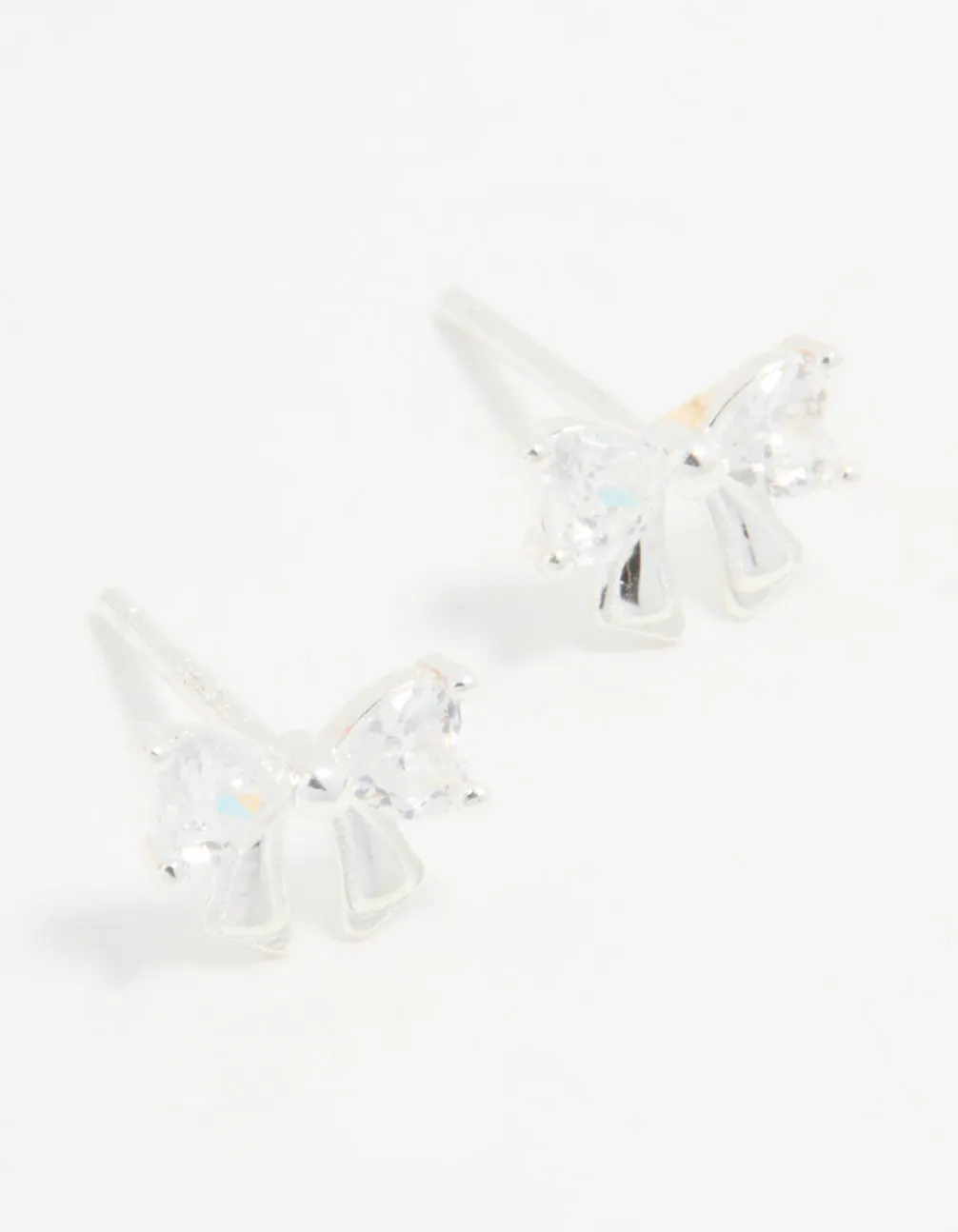 Sterling Silver Cubic Zirconia Clean Bow Stud Earrings