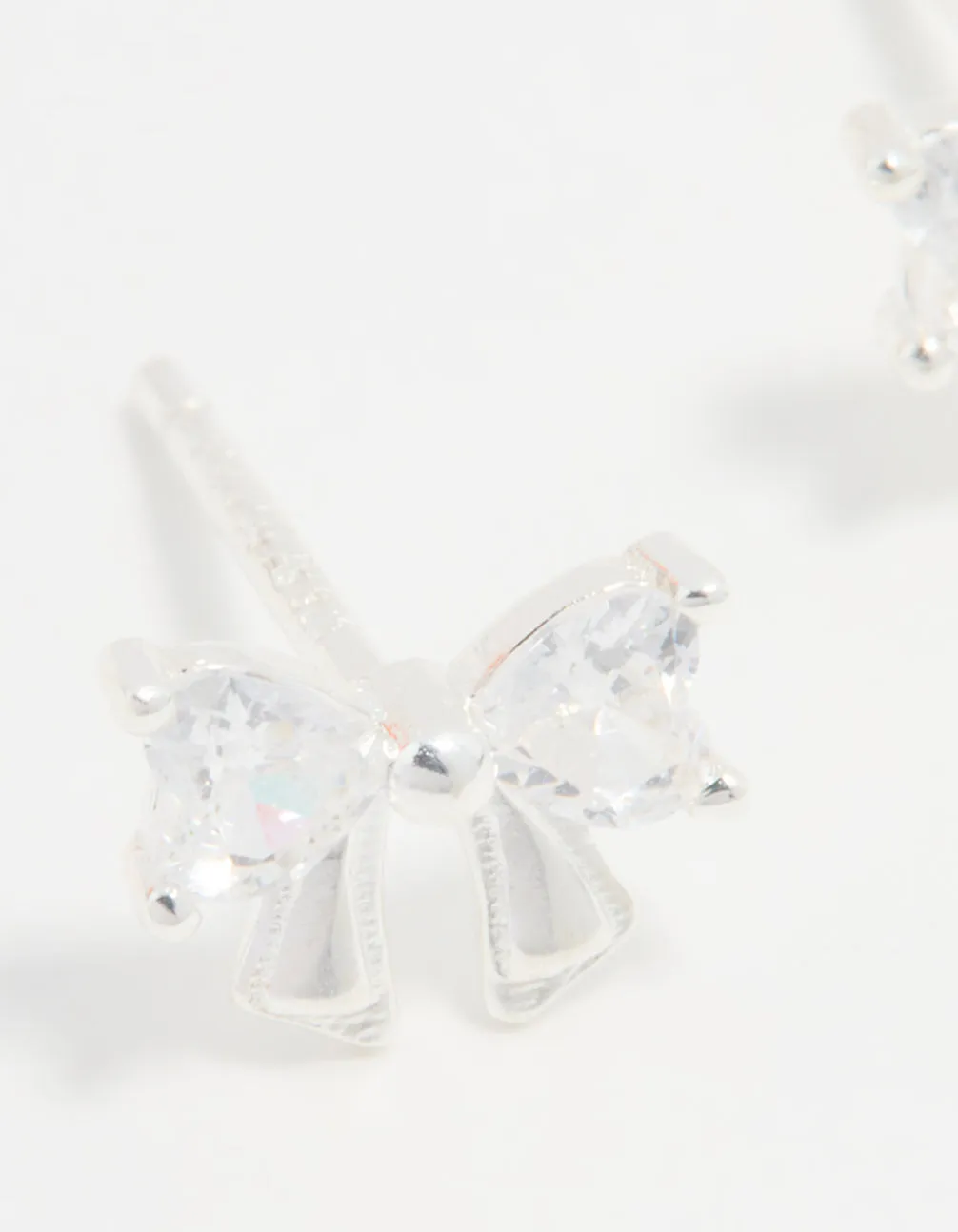 Sterling Silver Cubic Zirconia Clean Bow Stud Earrings