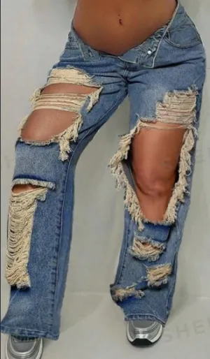 Street Vintage Distressed Denim Jeans