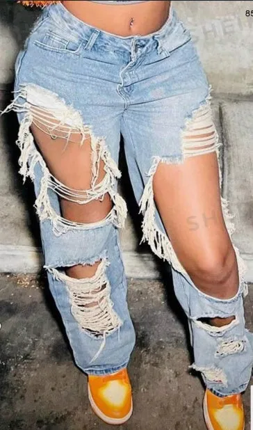 Street Vintage Distressed Denim Jeans
