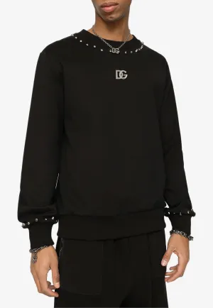Studded Logo Pullover Sweatshirt