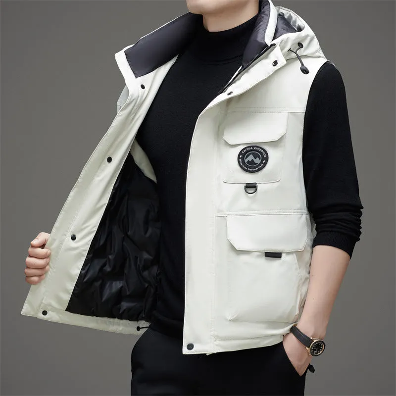 Stylish Hooded Men’s Puffer Vest with Stand-Up Collar