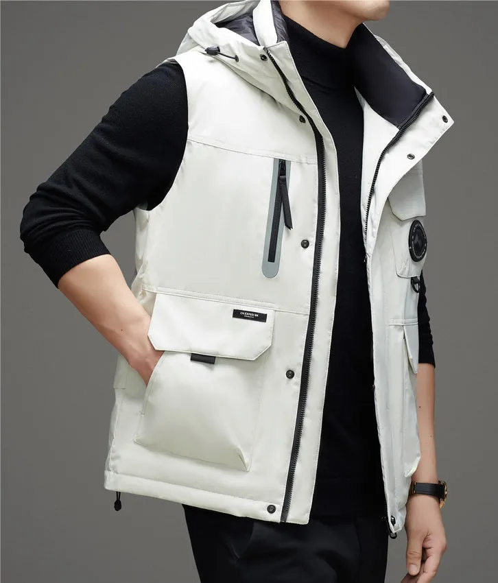 Stylish Hooded Men’s Puffer Vest with Stand-Up Collar