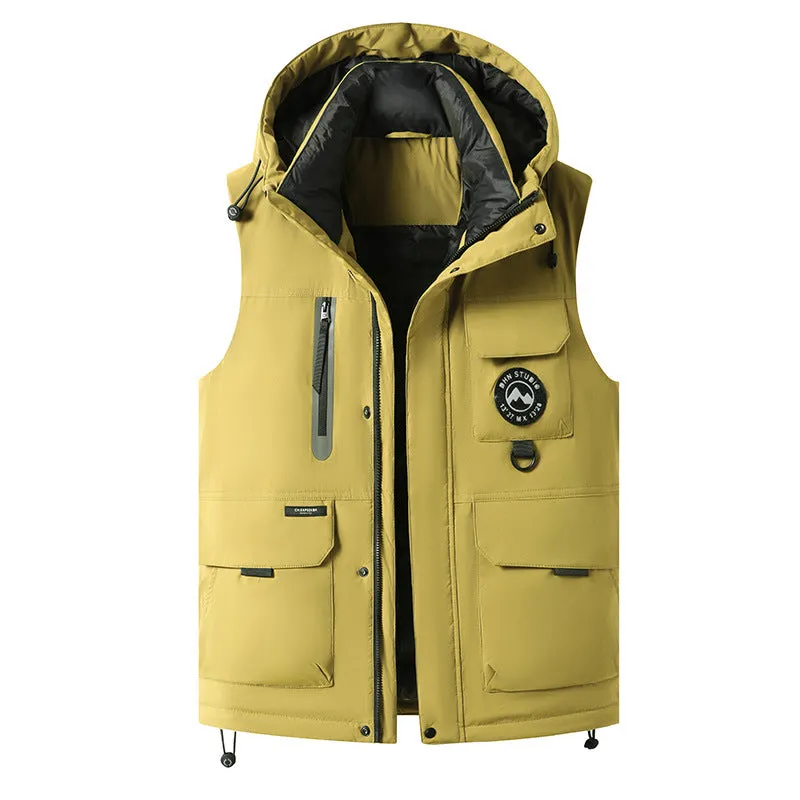 Stylish Hooded Men’s Puffer Vest with Stand-Up Collar