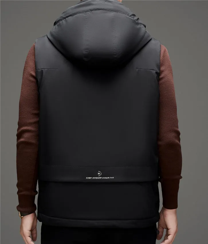 Stylish Hooded Men’s Puffer Vest with Stand-Up Collar