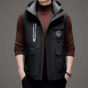 Stylish Hooded Men’s Puffer Vest with Stand-Up Collar