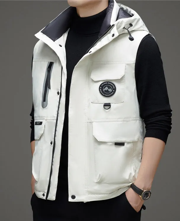 Stylish Hooded Men’s Puffer Vest with Stand-Up Collar
