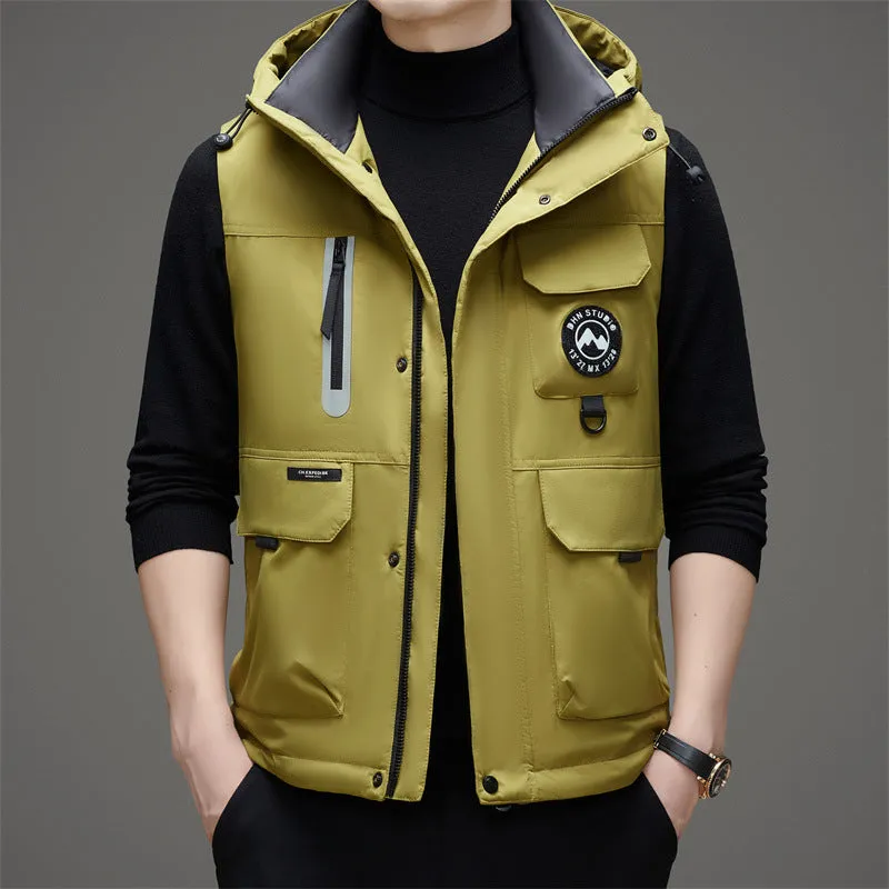 Stylish Hooded Men’s Puffer Vest with Stand-Up Collar
