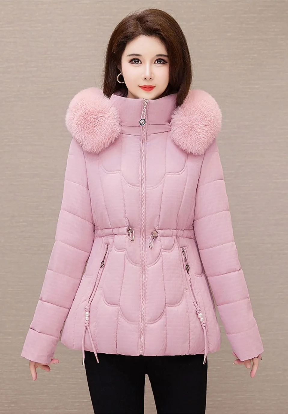 Stylish Water-Resistant Women's Puffer Coat with Faux Fur Collar