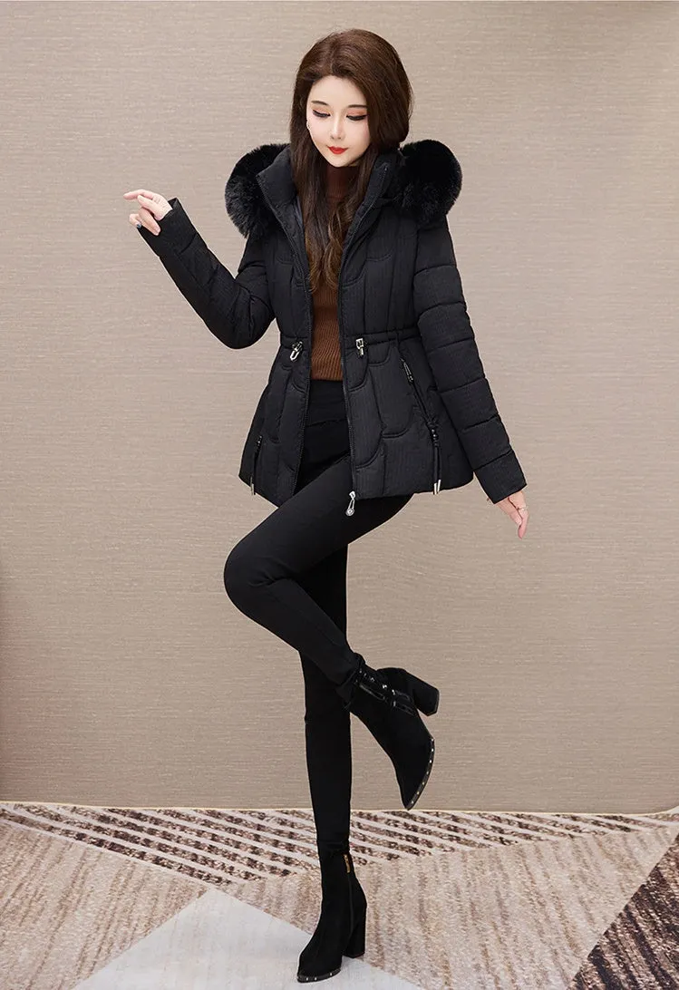 Stylish Water-Resistant Women's Puffer Coat with Faux Fur Collar