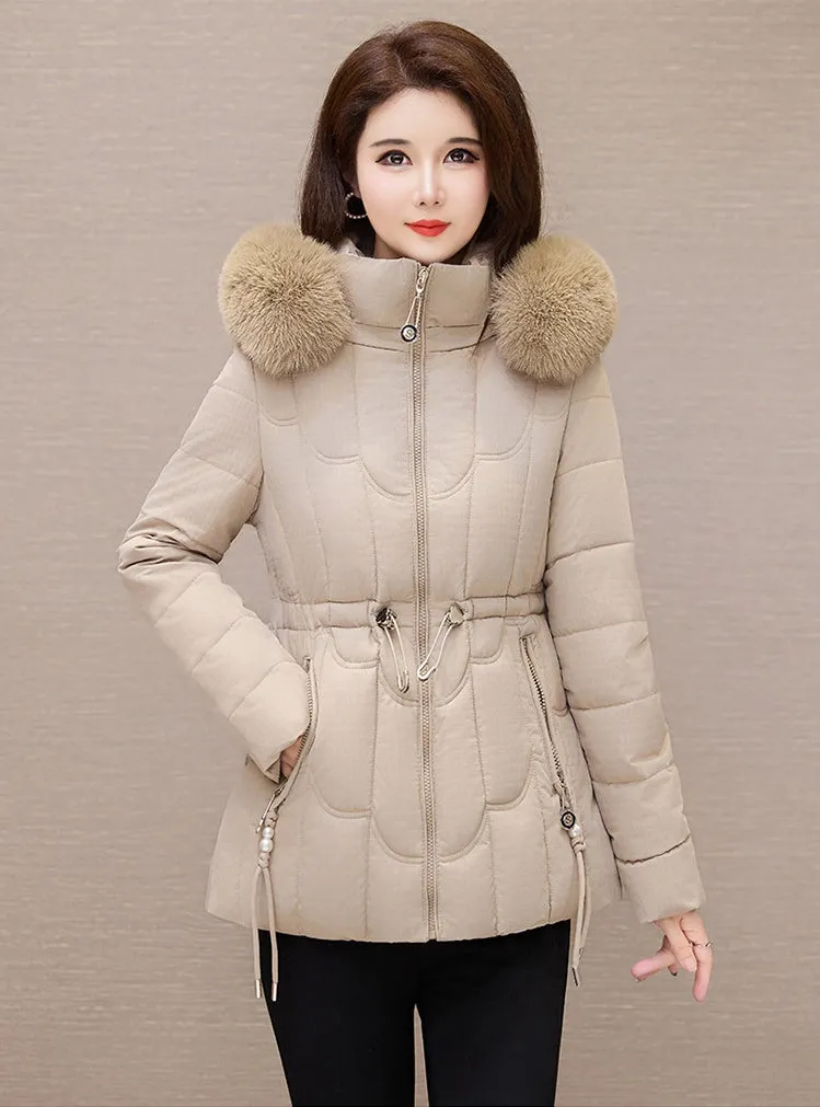 Stylish Water-Resistant Women's Puffer Coat with Faux Fur Collar