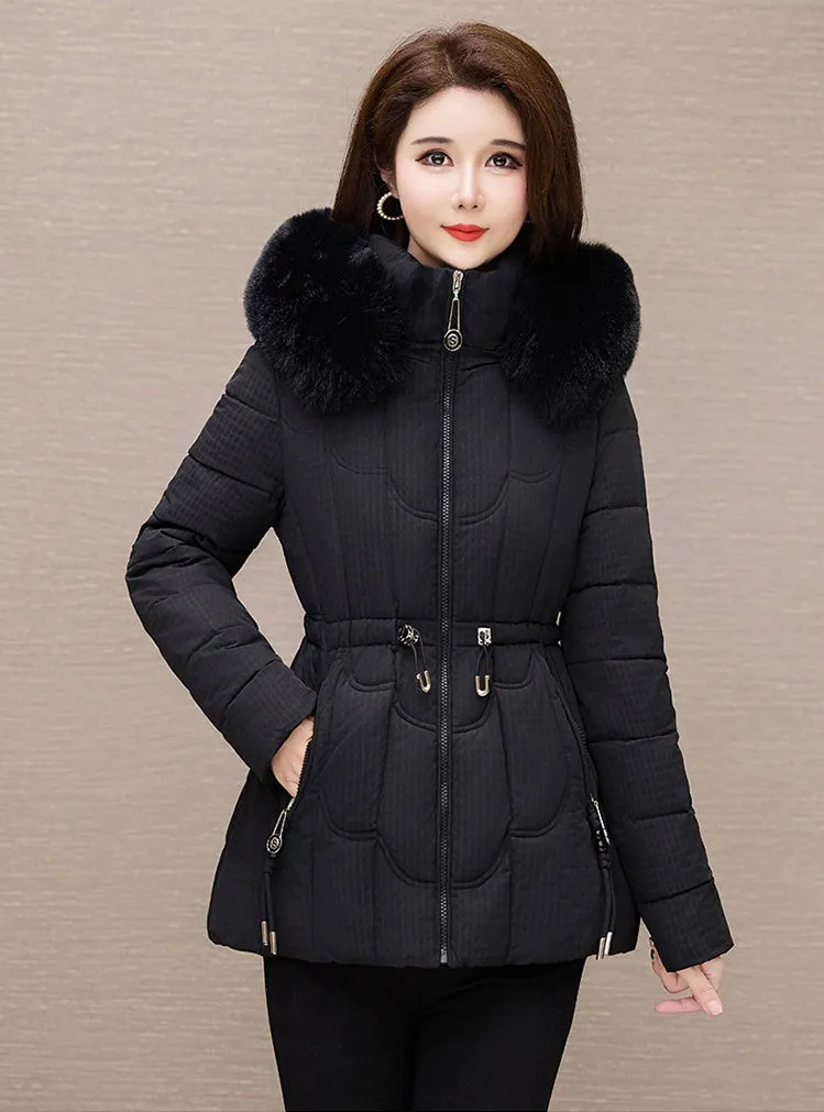 Stylish Water-Resistant Women's Puffer Coat with Faux Fur Collar