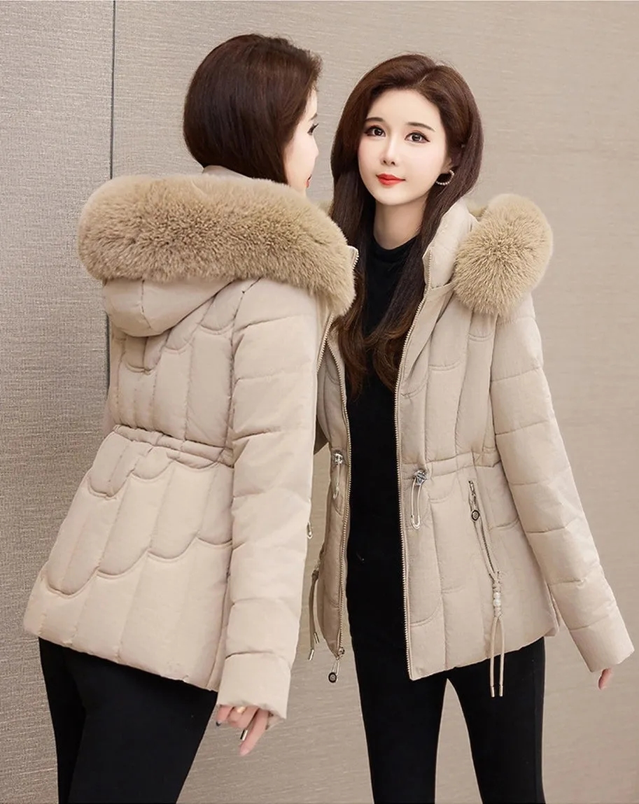 Stylish Water-Resistant Women's Puffer Coat with Faux Fur Collar