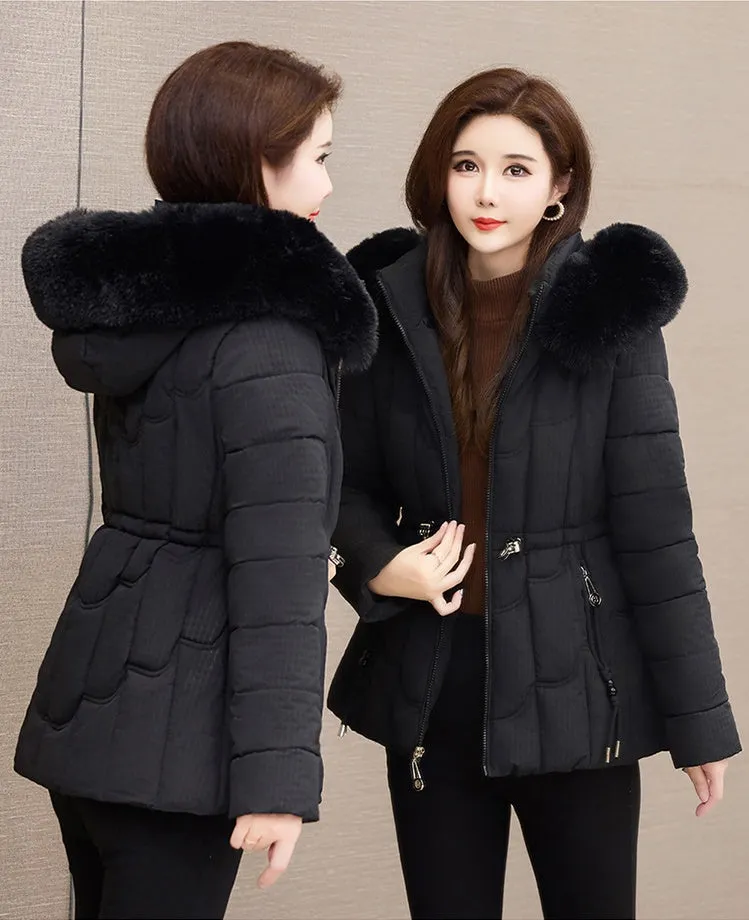 Stylish Water-Resistant Women's Puffer Coat with Faux Fur Collar