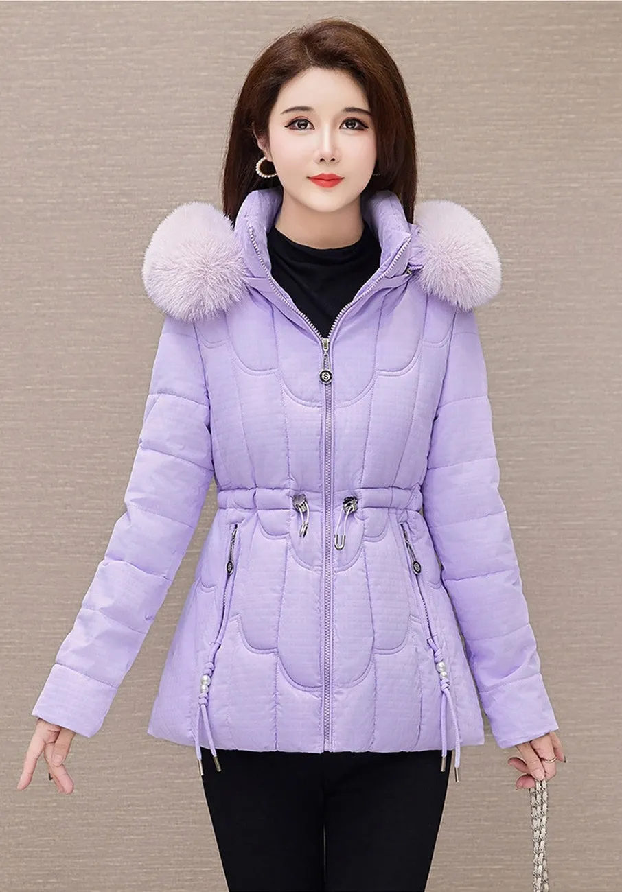 Stylish Water-Resistant Women's Puffer Coat with Faux Fur Collar