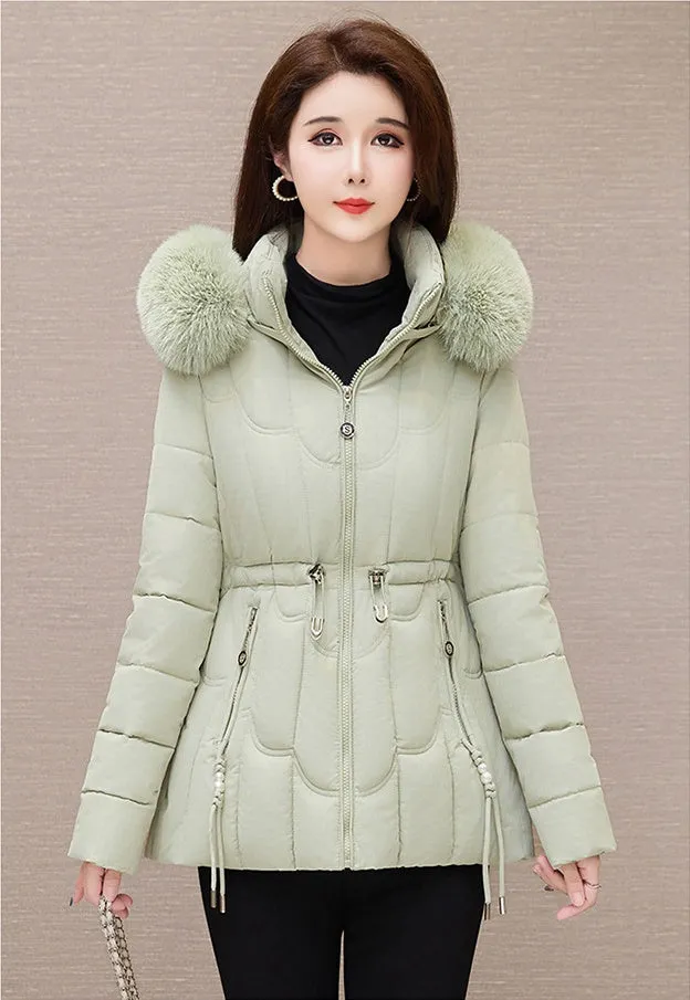 Stylish Water-Resistant Women's Puffer Coat with Faux Fur Collar