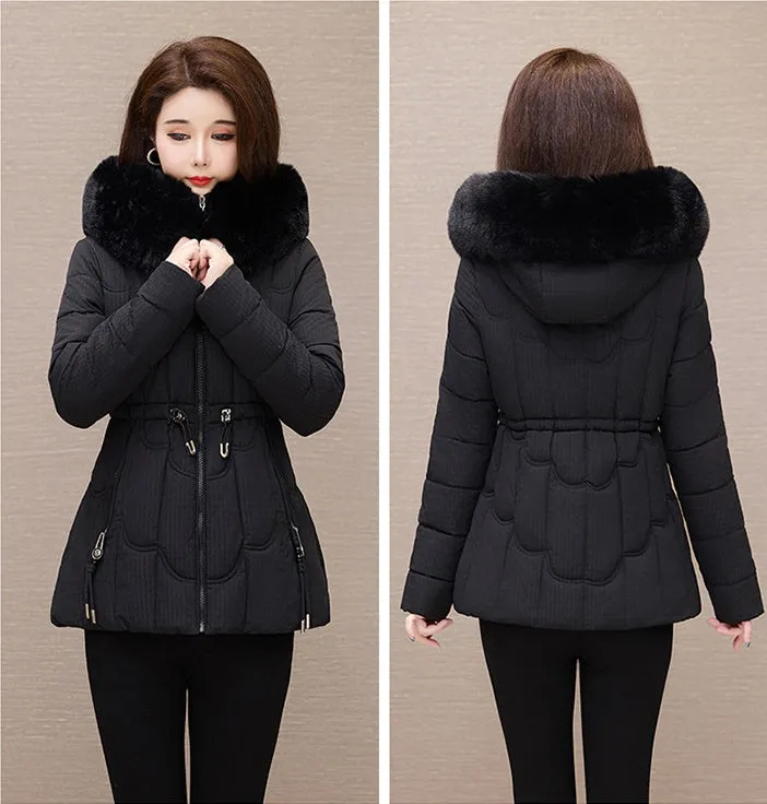 Stylish Water-Resistant Women's Puffer Coat with Faux Fur Collar