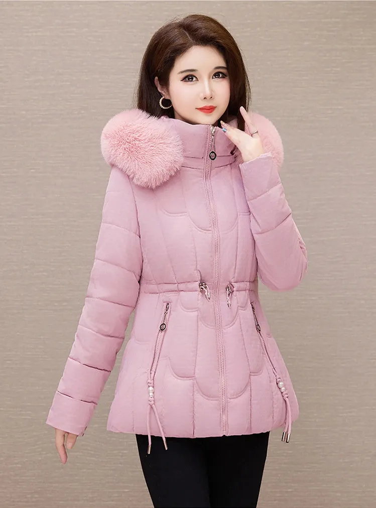 Stylish Water-Resistant Women's Puffer Coat with Faux Fur Collar