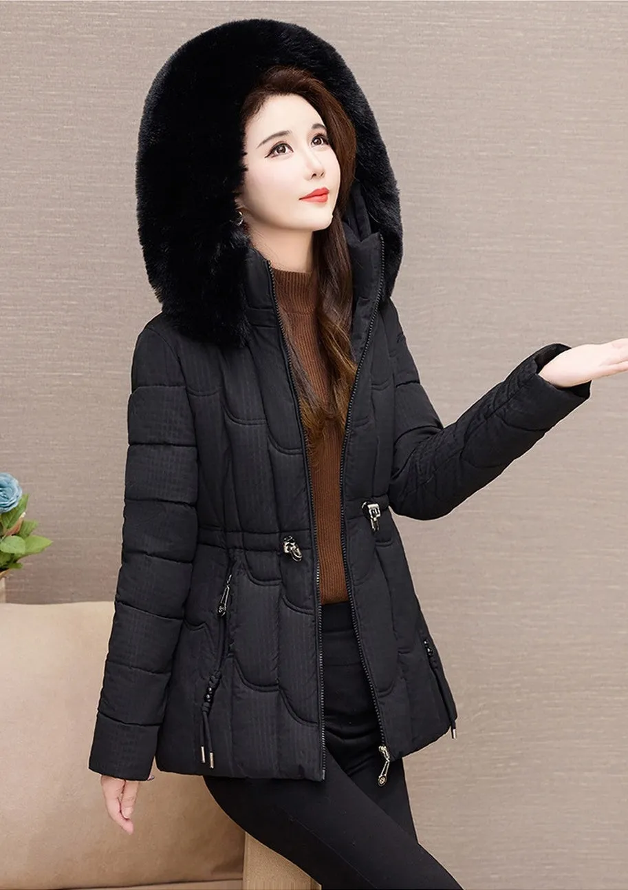 Stylish Water-Resistant Women's Puffer Coat with Faux Fur Collar