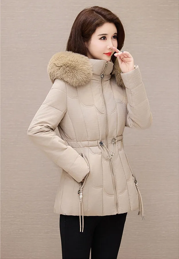 Stylish Water-Resistant Women's Puffer Coat with Faux Fur Collar