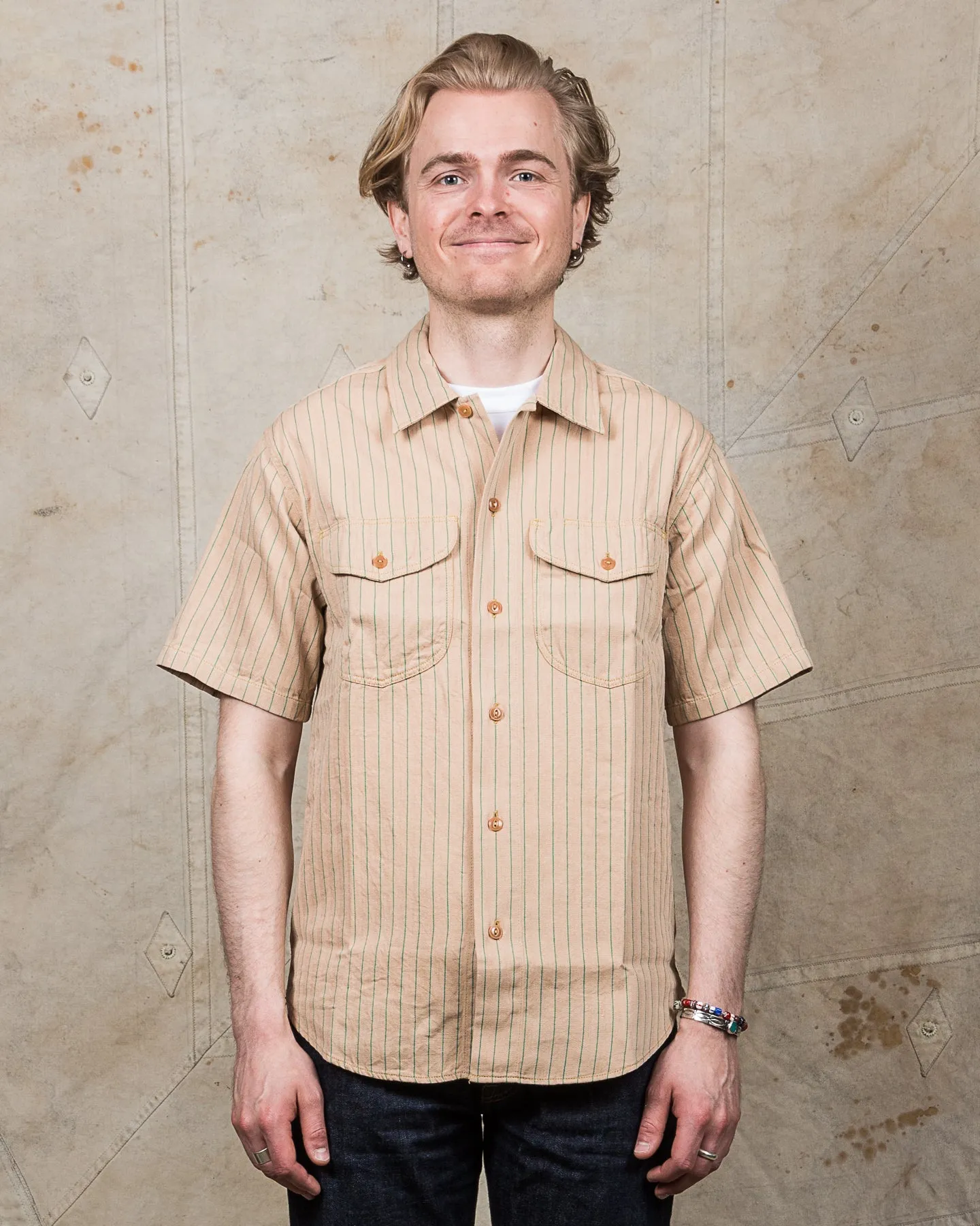 Sugar Cane & Co. Coke Stripe Short Sleeve Open Shirt