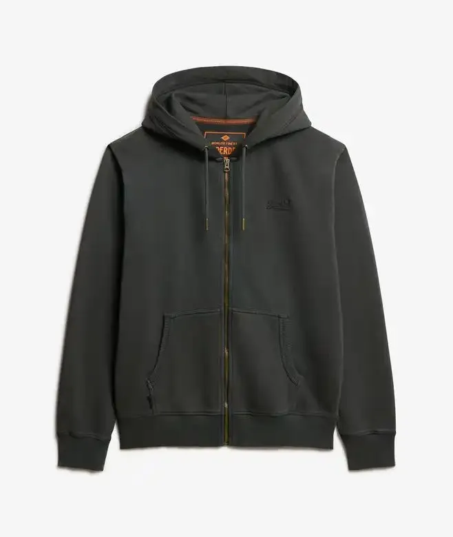 Superdry Mens Essential Logo Washed Zip Hoodie Washed Black