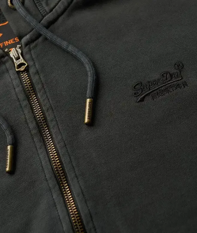 Superdry Mens Essential Logo Washed Zip Hoodie Washed Black