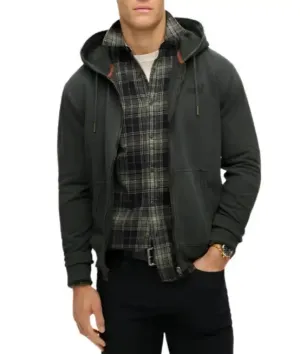 Superdry Mens Essential Logo Washed Zip Hoodie Washed Black
