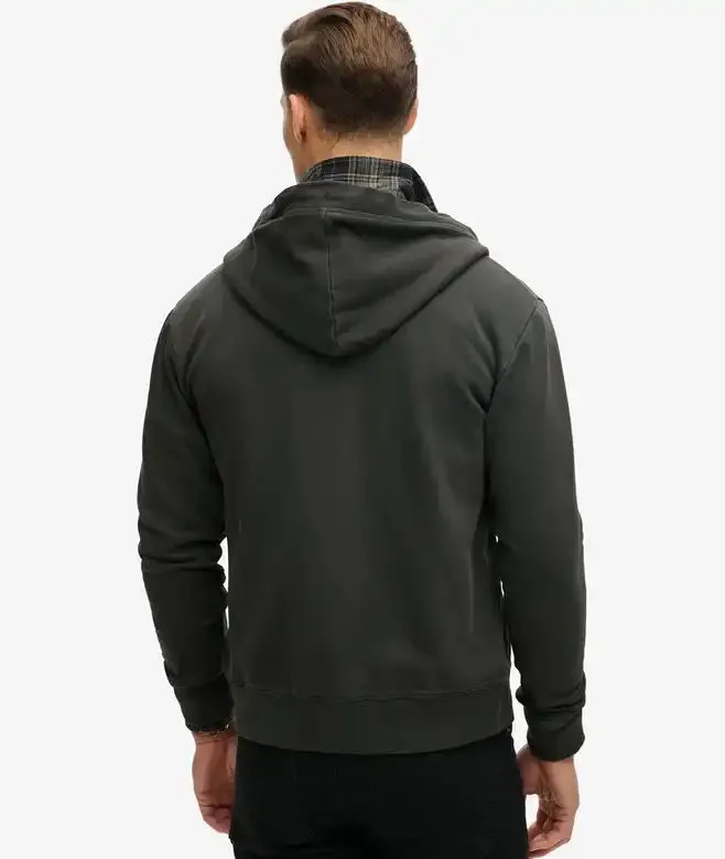 Superdry Mens Essential Logo Washed Zip Hoodie Washed Black